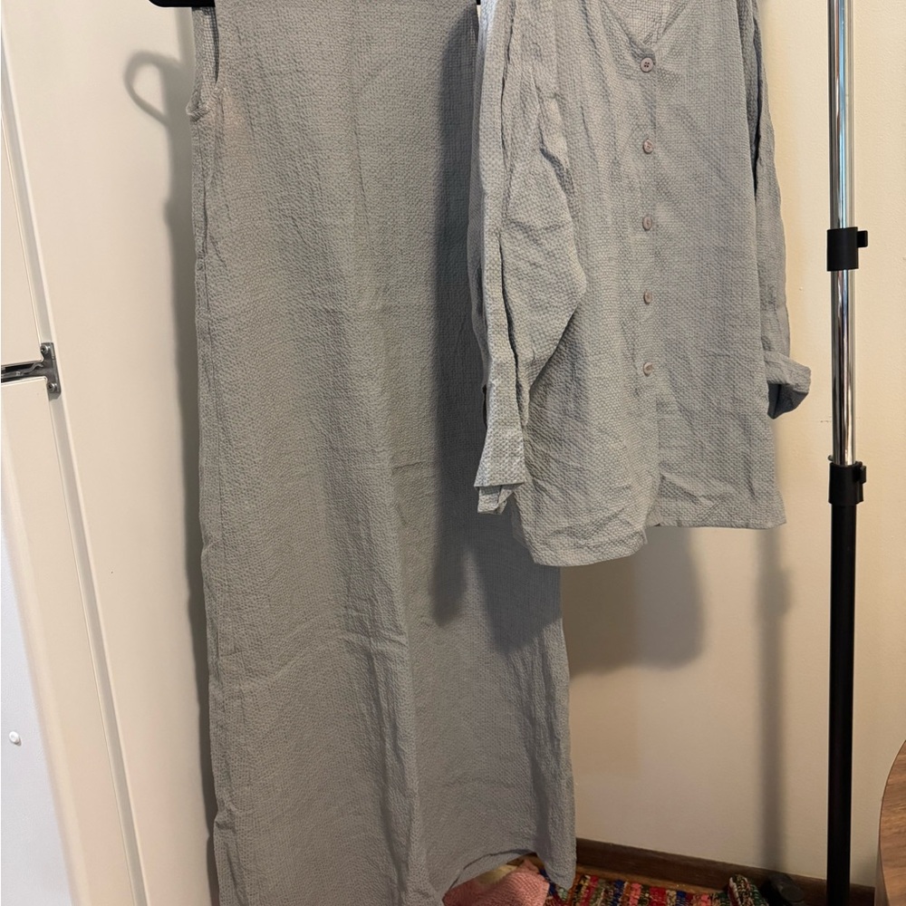 Eileen Fisher Gray Maxi Dress and top linen cotton blend oversized